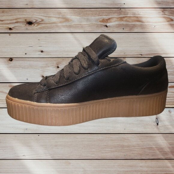 Brash Shoes - BRASH -Size 8- Women’s Black Faux Suede Gum-Sole Platform Lace-Up Sneakers Shoes